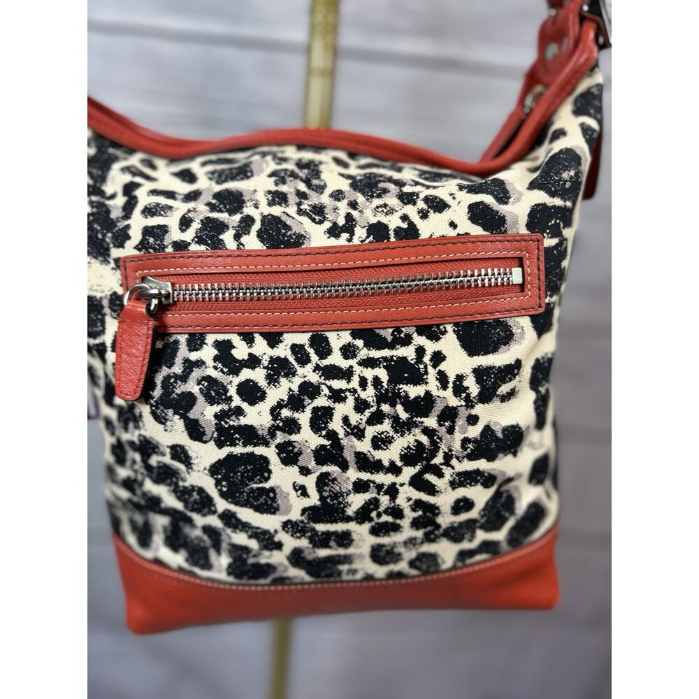 Coach Ocelot Cheetah Shoulder Bag Purse Red Black Cream Tassel Hang Tag - Picture 10 of 10